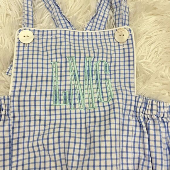 The Proper Peony Bubble Blue White Gingham monogrammed LMG 12 mos - Picture 2 of 5